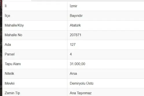 İzmir Bayındır Canlı&#39; da Satılık Sanayi İmarlı Arsa CB PH