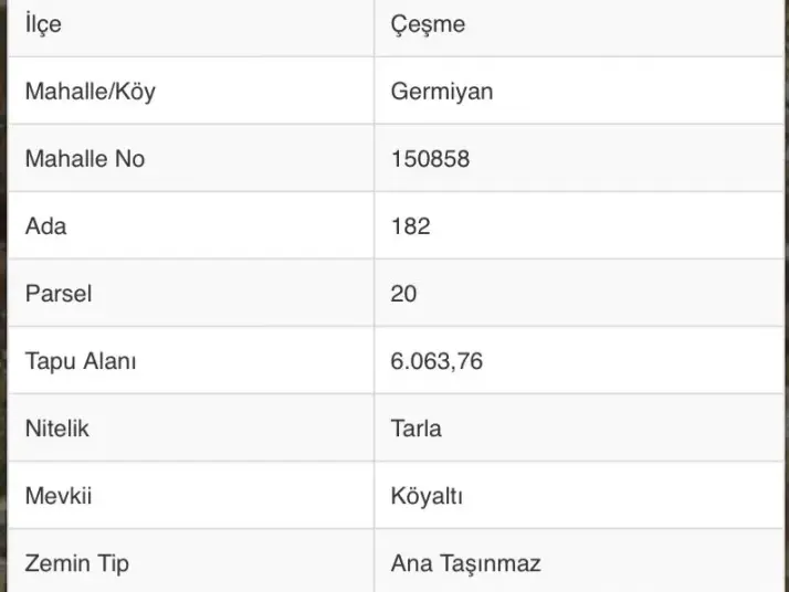 ÇEŞME GERMİYAN&#39;DA 6064 MT2 YATIRIMLIK FIRSAT TARLA