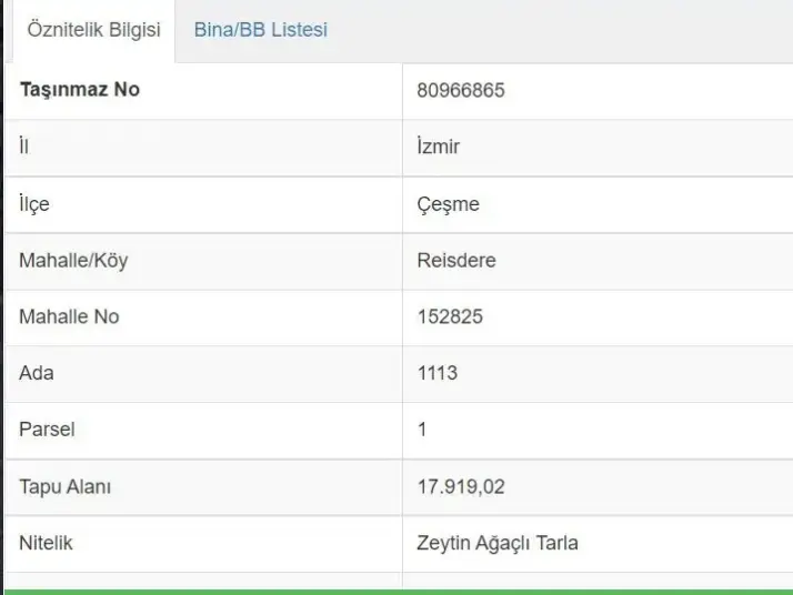 ÇEŞME REISDERE&#38;#39;DE 17919 M2 ZEYTIN AĞAÇLI SATILIK TARLA
